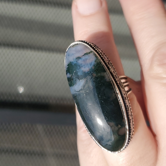 New Huge Moss Agate 925 Silver Statement Ring. - Picture 10 of 16
